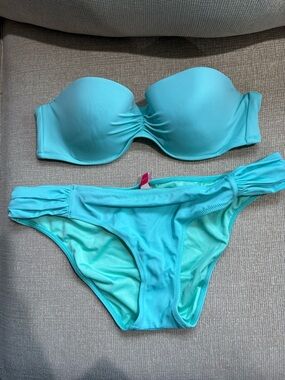 Victoria’s Secret Turquoise 2 Piece Bathing Suit Bikini 36B Top and Med Bottom